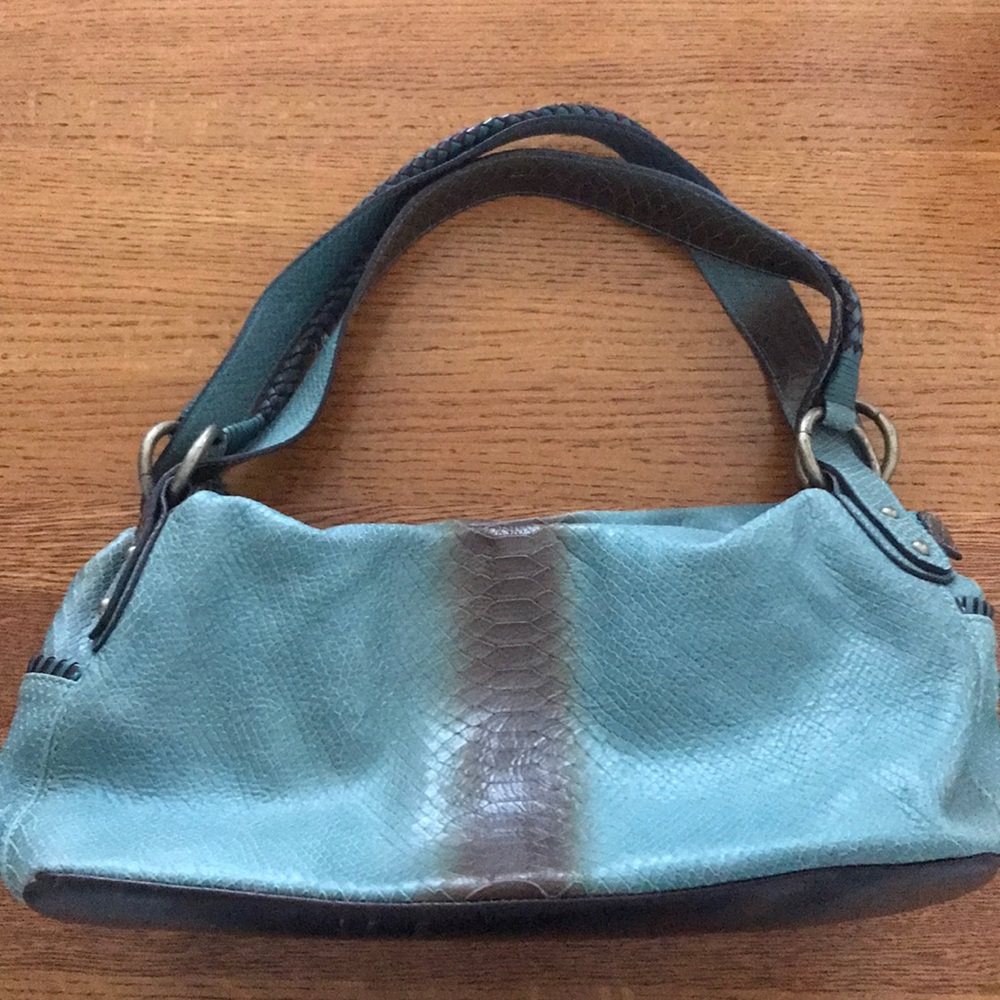 Adrienne Vittadini Purse - Teal and Brown Leather